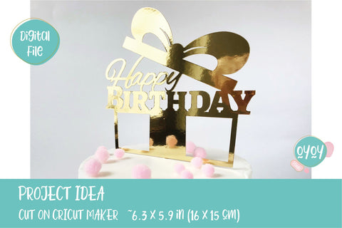 Happy Birthday Cake Topper svg with Gift and Ribbon SVG OyoyStudioDigitals 