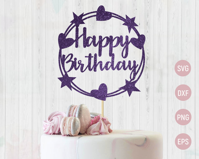 Happy birthday cake topper template, Round wreath, Birthday cake decor svg SVG AnastasiyaArtDesign 