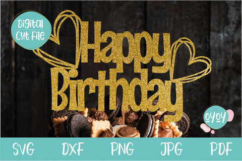 Happy Birthday Cake Topper with Hearts SVG SVG OyoyStudioDigitals 