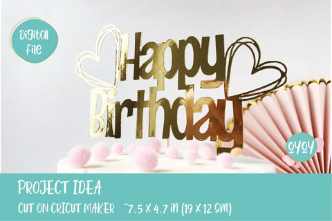 Happy Birthday Cake Topper with Hearts SVG SVG OyoyStudioDigitals 