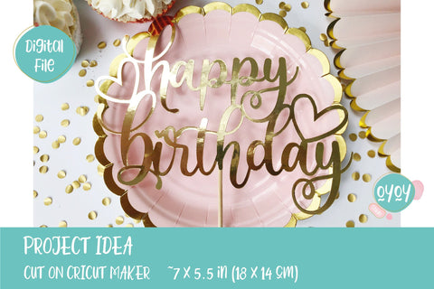 Happy Birthday Cake Topper with Hearts SVG SVG OyoyStudioDigitals 