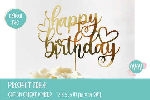 Happy Birthday Cake Topper with Hearts SVG SVG OyoyStudioDigitals 