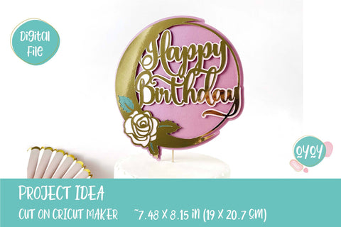 Happy Birthday Cake Topper with Moon SVG | Layered Paper Cut SVG OyoyStudioDigitals 