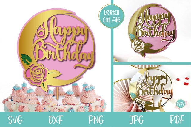Happy Birthday Cake Topper with Moon SVG | Layered Paper Cut SVG OyoyStudioDigitals 