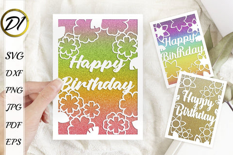 Happy Birthday Card. Layered Card Design SVG Evgenyia Guschina 