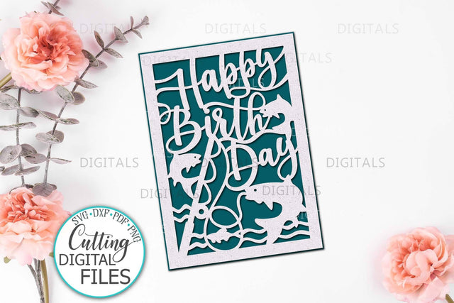 Happy Birthday card svg, Cricut Joy card, papercut svg, laser cut template, card for man, fishing svg, cut out svg, summer card svg SVG kartcreationii 