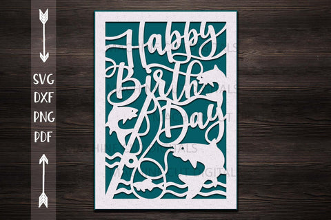 Happy Birthday card svg, Cricut Joy card, papercut svg, laser cut template, card for man, fishing svg, cut out svg, summer card svg SVG kartcreationii 