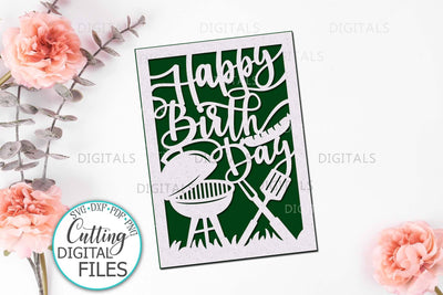 Happy Birthday card svg, Cricut Joy card svg, papercut svg, laser cut template, svg card for man, card for him, cut out summer card svg SVG kartcreationii 