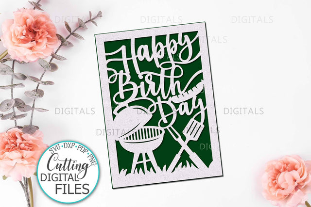 Happy Birthday card svg, Cricut Joy card svg, papercut svg, laser cut template, svg card for man, card for him, cut out summer card svg SVG kartcreationii 
