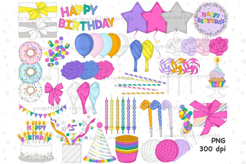 Happy Birthday Clipart PNG | Birthday Party Clipart PNG SVG GlamArtZhanna 