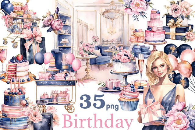 Happy Birthday Clipart PNG | Party Girl Clipart Bundle SVG GlamArtZhanna 