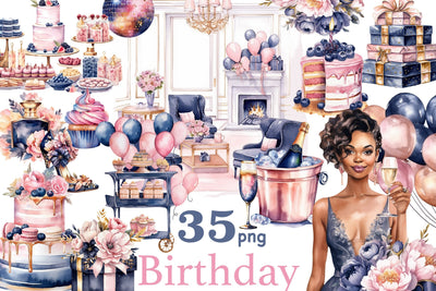 Happy Birthday Clipart Set | Celebration Girl PNG SVG GlamArtZhanna 