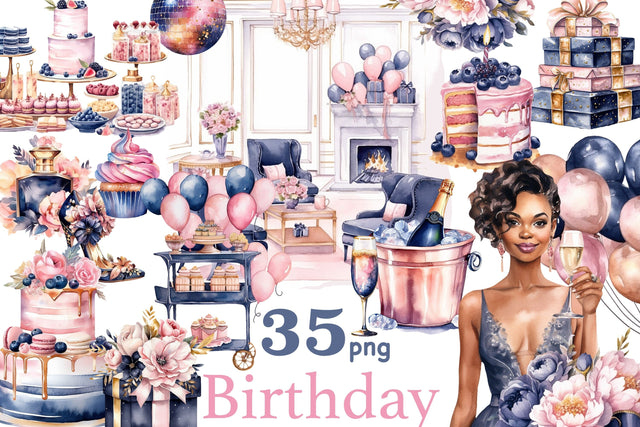 Happy Birthday Clipart Set | Celebration Girl PNG SVG GlamArtZhanna 