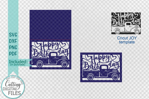 Happy Birthday Cricut card svg, Cricut Joy Card svg, papercut svg, laser cut template, greeting card for man, with truck, cut out card svg SVG kartcreationii 