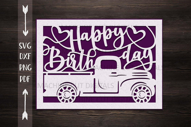 Happy Birthday Cricut card svg, Cricut Joy Card svg, papercut svg, laser cut template, greeting card for man, with truck, cut out card svg SVG kartcreationii 