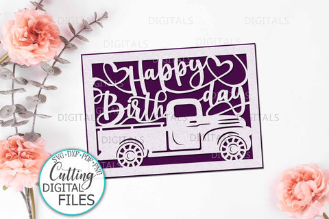 Happy Birthday Cricut card svg, Cricut Joy Card svg, papercut svg, laser cut template, greeting card for man, with truck, cut out card svg SVG kartcreationii 