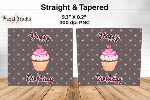 Happy Birthday Cupcake 20 oz Skinny Tumbler Wrap Sublimation Design Gray Sublimation Pazal Studio 