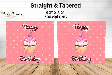 Happy Birthday Cupcake 20 oz Skinny Tumbler Wrap Sublimation Design Pink Sublimation Pazal Studio 