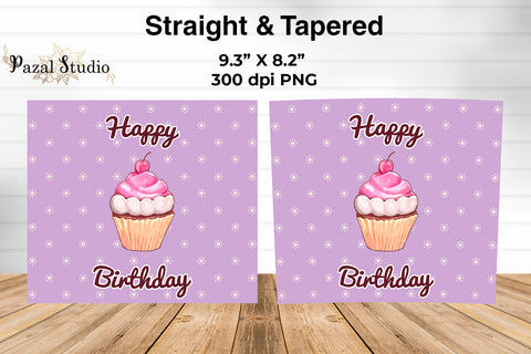 Happy Birthday Cupcake 20 oz Skinny Tumbler Wrap Sublimation Design Purple Sublimation Pazal Studio 