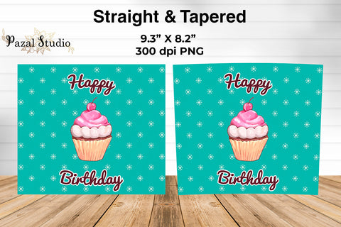 Happy Birthday Cupcake 20 oz Skinny Tumbler Wrap Sublimation Design Turquoise Sublimation Pazal Studio 
