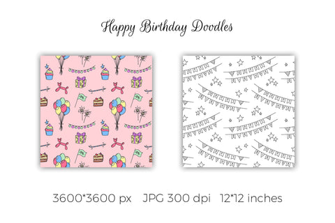 Happy Birthday Digital Paper | JPG Doodle Patterns Digital Pattern AnnaViolet_store 