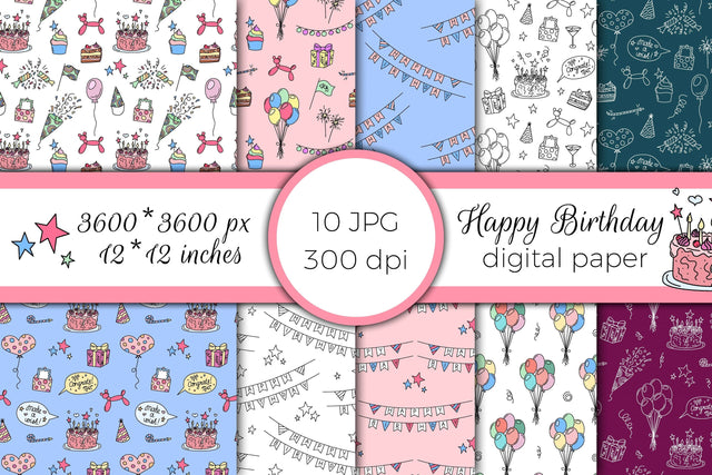 Happy Birthday Digital Paper | JPG Doodle Patterns Digital Pattern AnnaViolet_store 