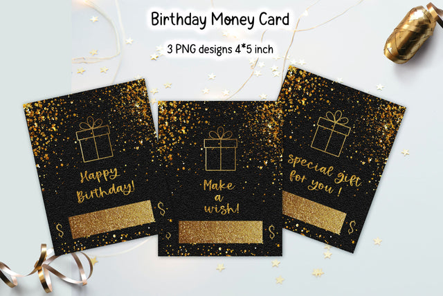 Happy Birthday Money Card. Gold Glitter Designs PNG Sublimation Kseniia designer 
