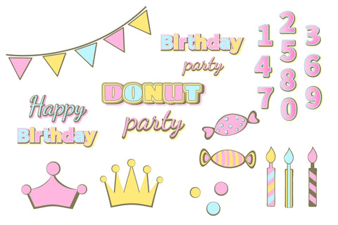 Happy Birthday Party Clipart. Donut Clipart Sketch DESIGN Olga Terlyanskaya 