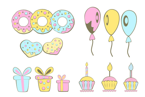 Happy Birthday Party Clipart. Donut Clipart Sketch DESIGN Olga Terlyanskaya 