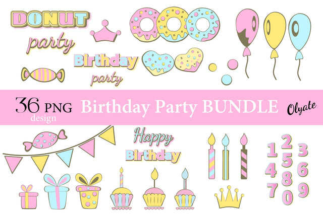 Happy Birthday Party Clipart. Donut Clipart Sketch DESIGN Olga Terlyanskaya 