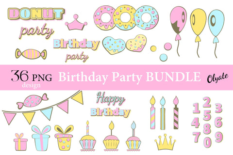 Happy Birthday Party Clipart. Donut Clipart Sketch DESIGN Olga Terlyanskaya 