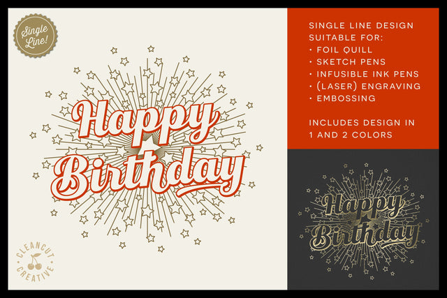 HAPPY BIRTHDAY single line sketch design | foil quill transfer tool SVG Sketch DESIGN CleanCutCreative 