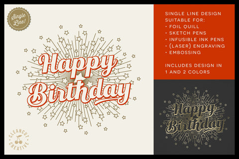 HAPPY BIRTHDAY single line sketch design | foil quill transfer tool SVG Sketch DESIGN CleanCutCreative 