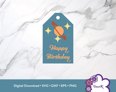 Happy Birthday Space Planet Gift Tag SVG | Blue SVG DawnKDesigns 
