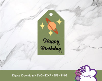 Happy Birthday Space Planet Gift Tag SVG | Green SVG DawnKDesigns 