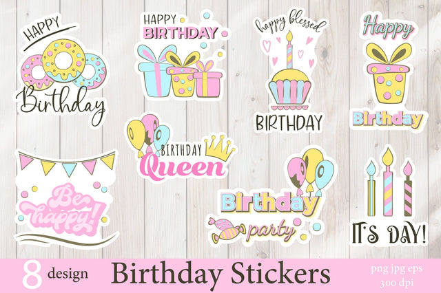 Happy Birthday Stickers PNG. Birthday Stickers Bundle SVG Olga Terlyanskaya 