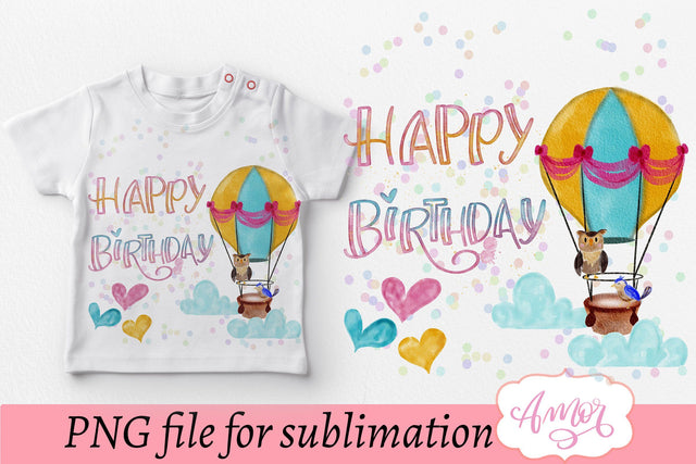 Happy Birthday sublimation design for T-shirts and Mugs Sublimation Amorclipart 