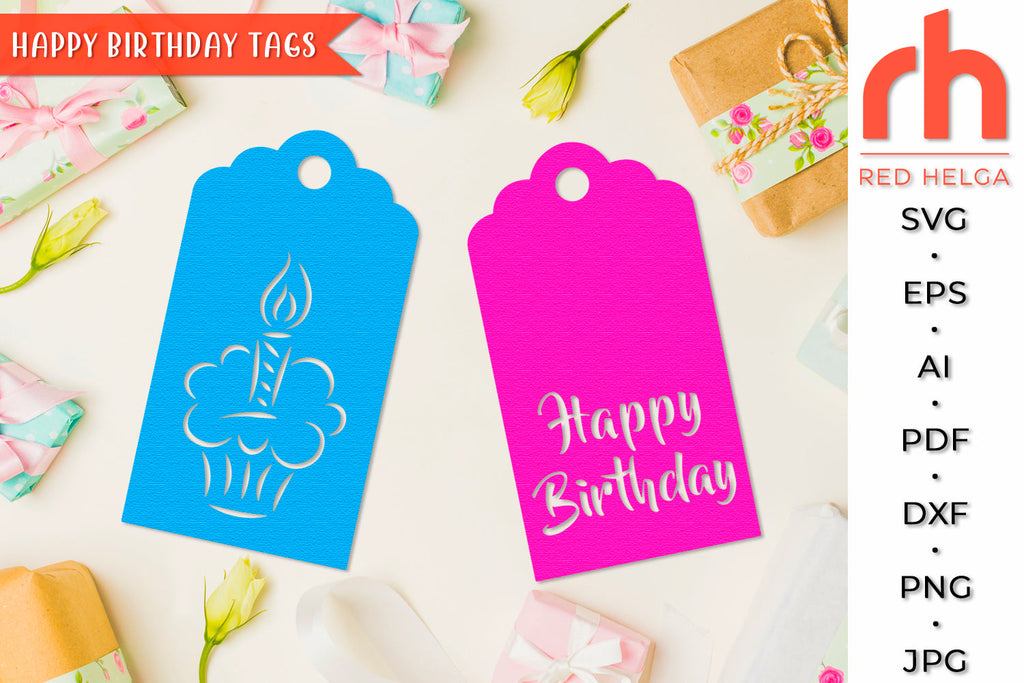 Happy Birthday Tags SVG - Gift Label Cut File - So Fontsy