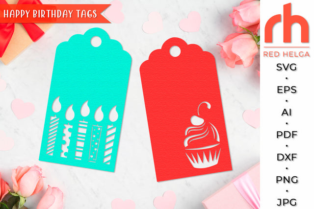 Happy Birthday Tags SVG - Gift Label Cut File SVG RedHelgaArt 