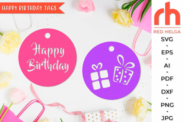 Happy Birthday Tags SVG - Gift Label Cut File SVG RedHelgaArt 