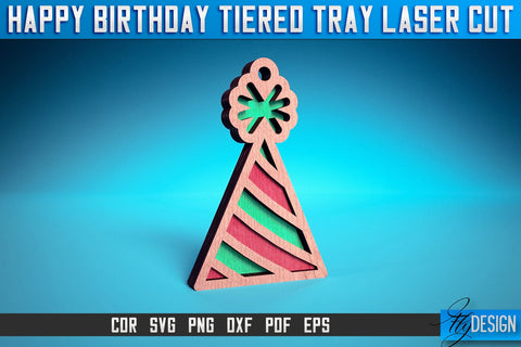 Happy Birthday Tiered Tray Laser Cut SVG | Tiered Tray Laser Cut SVG Design | CNC Files SVG Fly Design 