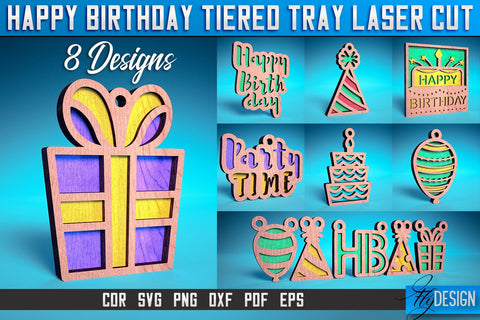 Happy Birthday Tiered Tray Laser Cut SVG | Tiered Tray Laser Cut SVG Design | CNC Files SVG Fly Design 