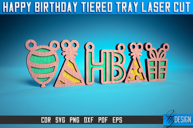 Happy Birthday Tiered Tray Laser Cut SVG | Tiered Tray Laser Cut SVG Design | CNC Files SVG Fly Design 