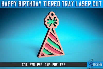 Happy Birthday Tiered Tray Laser Cut SVG | Tiered Tray Laser Cut SVG Design | CNC Files SVG Fly Design 