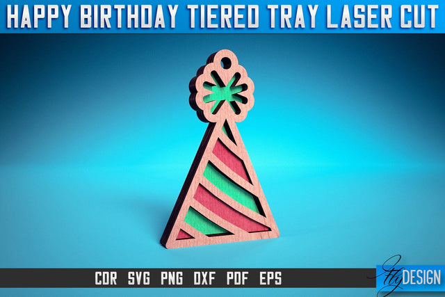 Happy Birthday Tiered Tray Laser Cut SVG | Tiered Tray Laser Cut SVG Design | CNC Files SVG Fly Design 