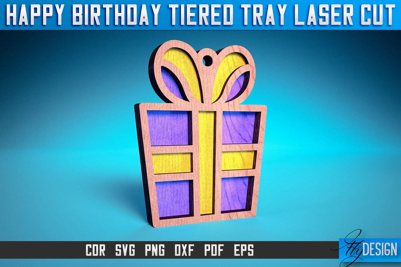Happy Birthday Tiered Tray Laser Cut SVG | Tiered Tray Laser Cut SVG Design | CNC Files SVG Fly Design 