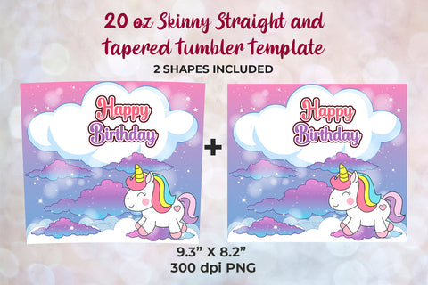 Happy Birthday Unicorn 20 oz Skinny Tumbler Wrap Sublimation Design Sublimation Sublimatiz Designs 