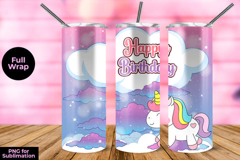Happy Birthday Unicorn 20 oz Skinny Tumbler Wrap Sublimation Design Sublimation Sublimatiz Designs 