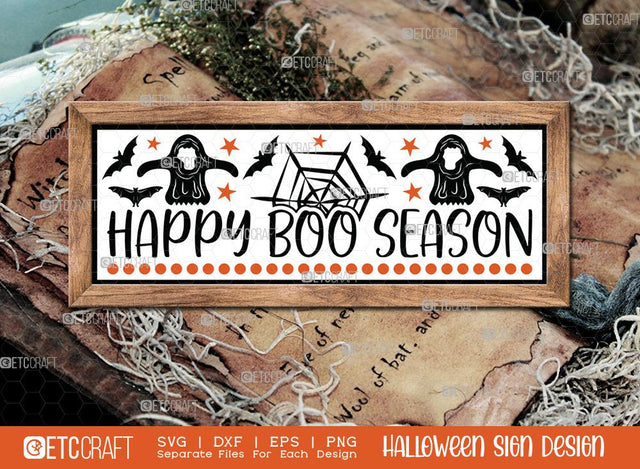 Happy Boo Season Sign SVG Cut File | Welcome Sign | Halloween Door Hanger Svg | Horizontal Wood Sign Svg | Halloween Decor Svg | Farmhouse Sign Svg | Halloween Sign Svg | Halloween Wood Sign Design SVG ETC Craft 