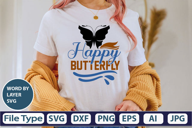 Happy Butterfly SVG Cut File SVG DesignPlante 503 